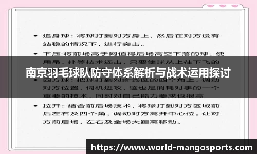 南京羽毛球队防守体系解析与战术运用探讨