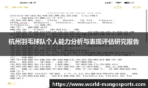 杭州羽毛球队个人能力分析与表现评估研究报告